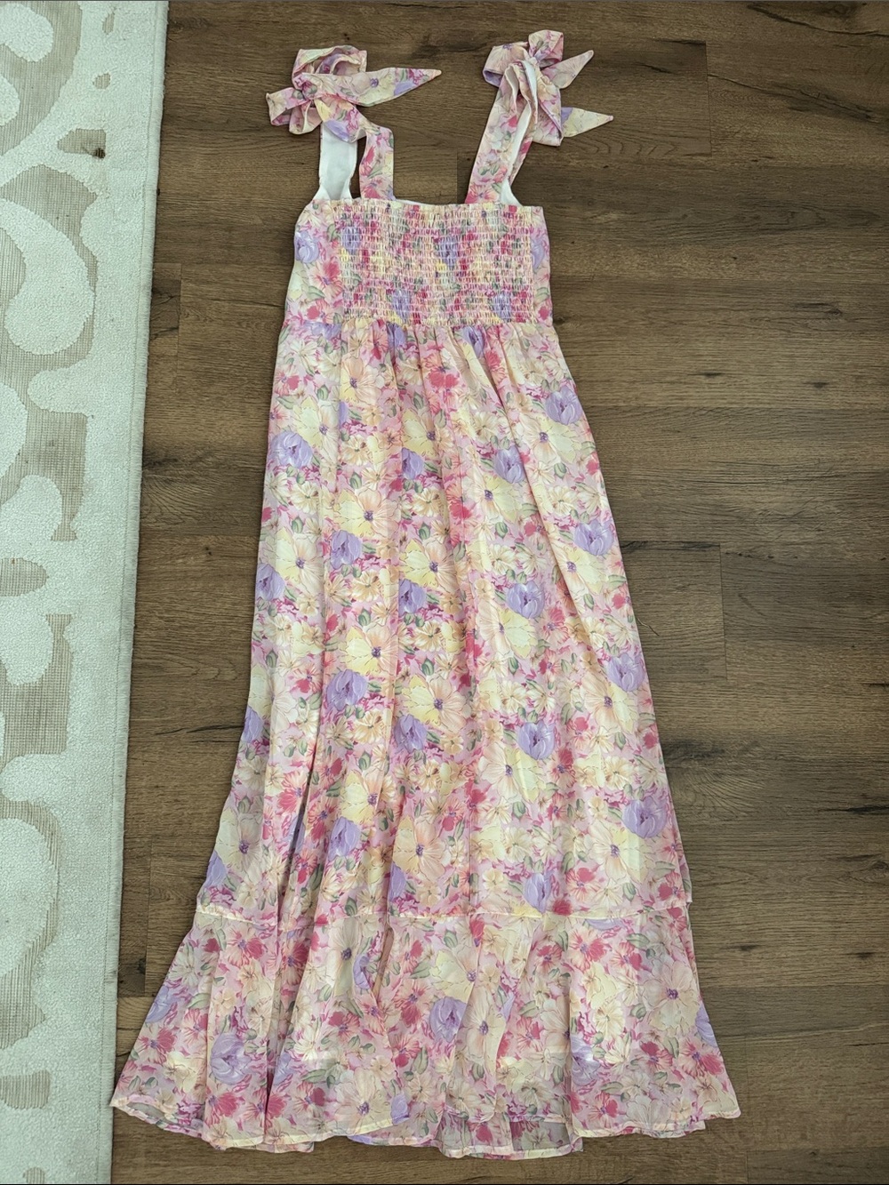 Lulu's Pink Lavender Floral Tie-Shoulder Maxi Dress - Picture 4 of 4